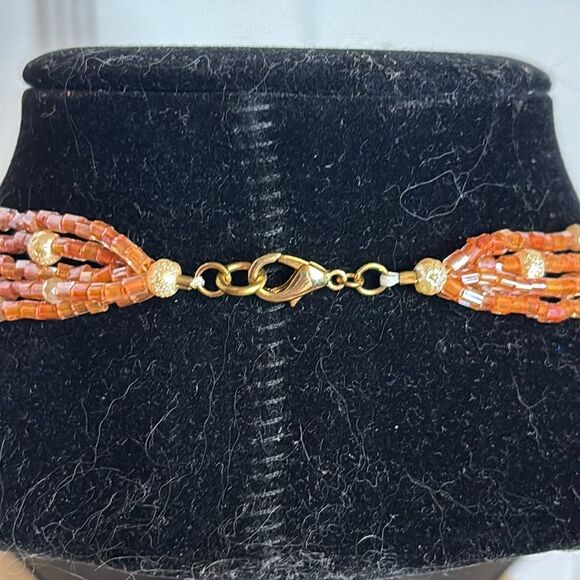 Multistrand orange amber colored seed bead fashion necklace 18” - Picture 5 of 5